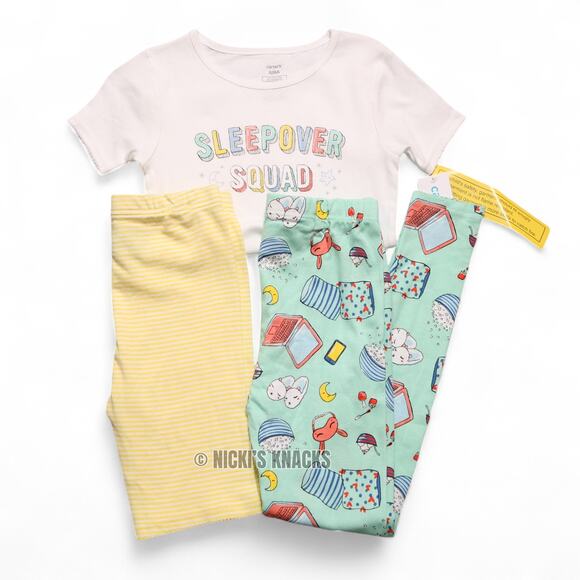 Carters Girls Three Piece Sleepover Squad Pajama Set Shirt Shorts Pants Size 8 - Picture 1 of 9